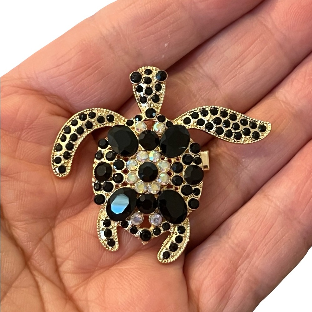 Gold-Tone Black Crystal Turtle Brooch - Women's Jewelry